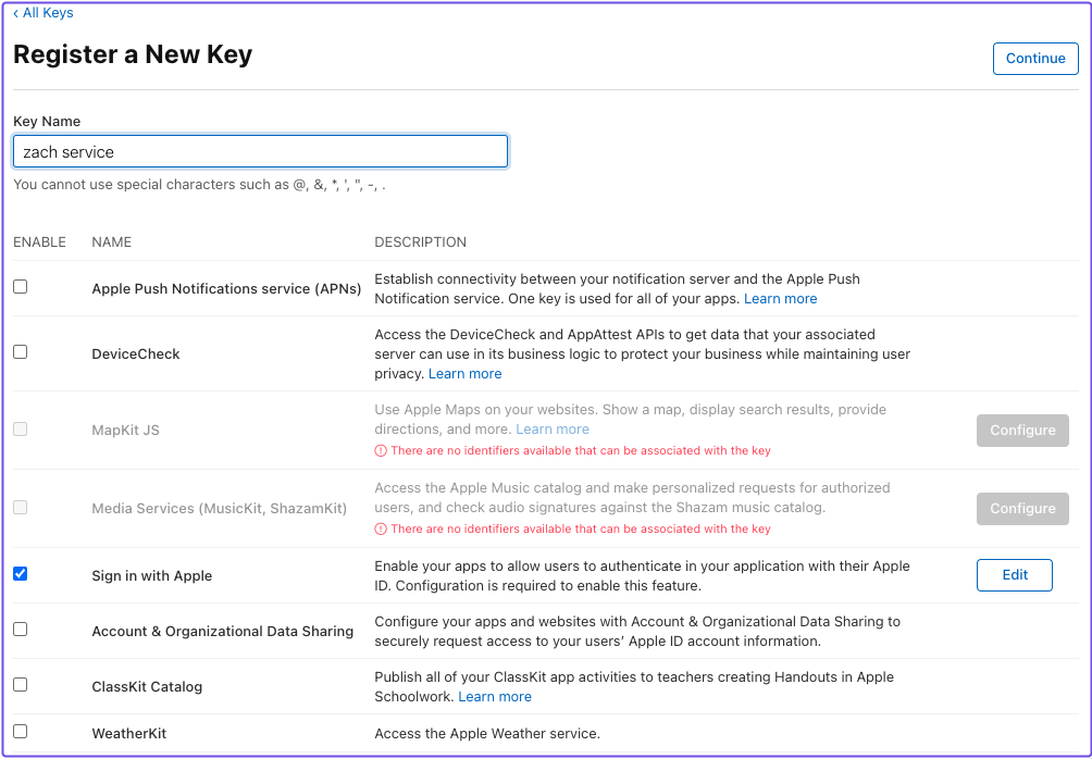 Register a new key