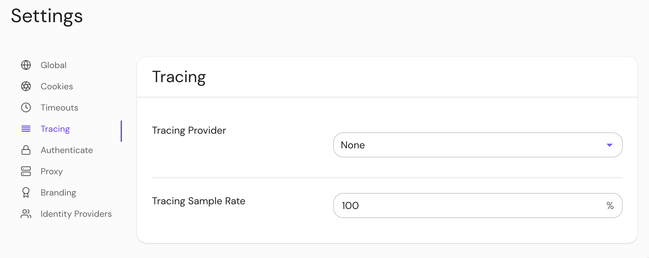 Select tracing provider and sample rate