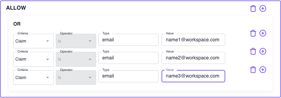 Entering the user&#39;s email claim as policy criteria in the PPL builder